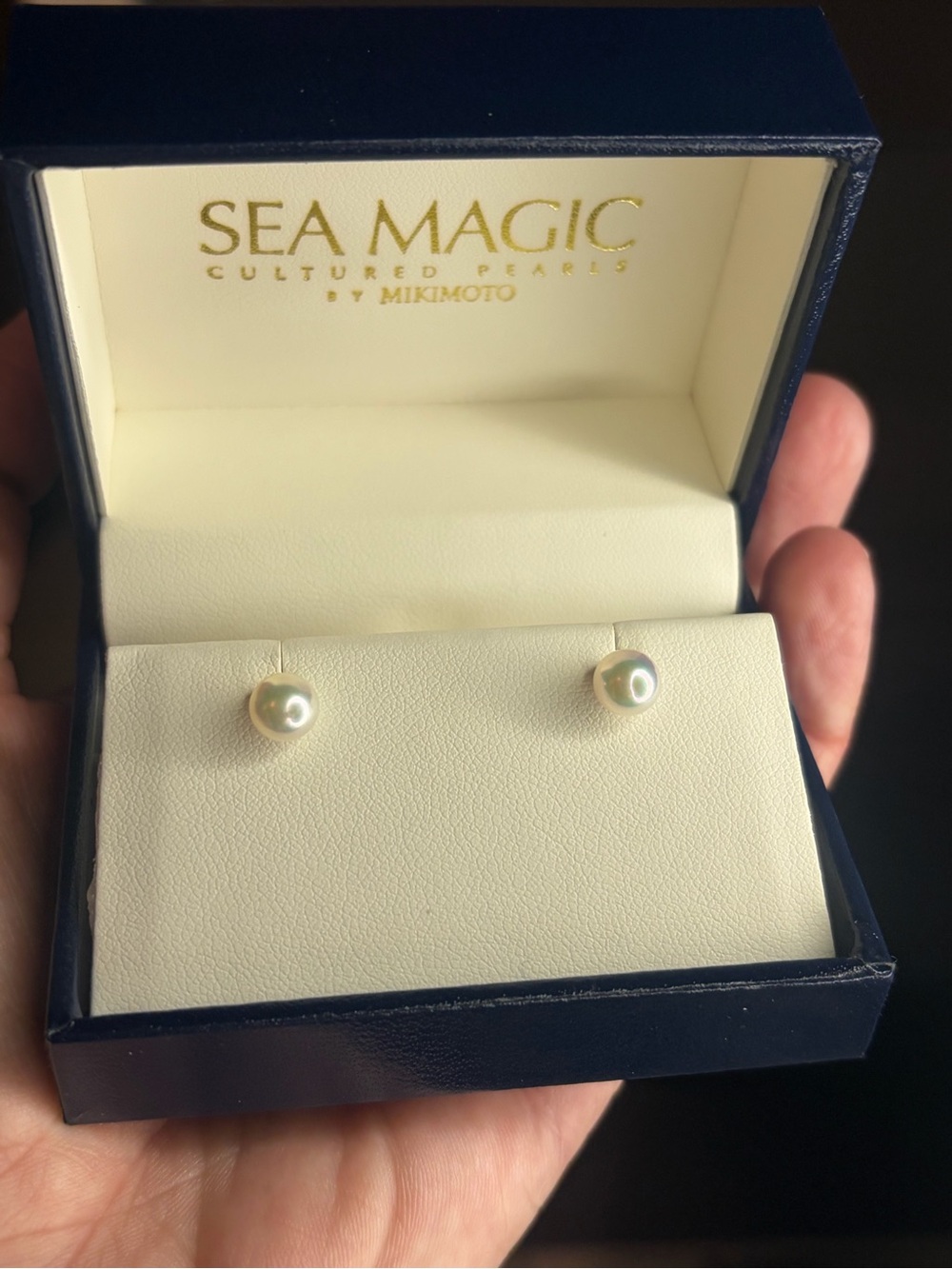 Mikimoto White Cultured Pearl Stud Earrings and necklace